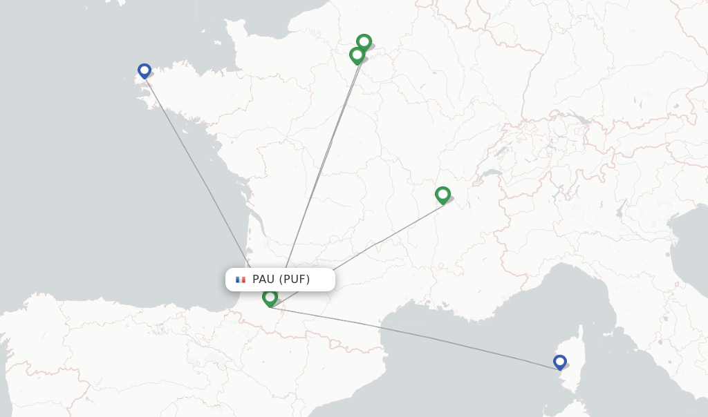 Flights from Pau to Luxembourg route map