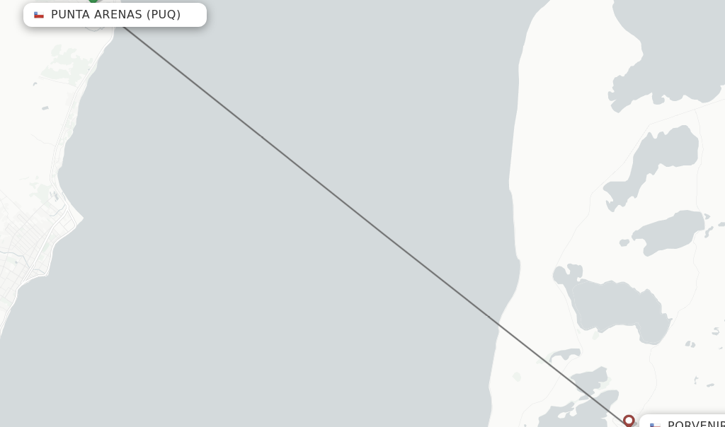 Flights from Punta Arenas to Porvenir route map