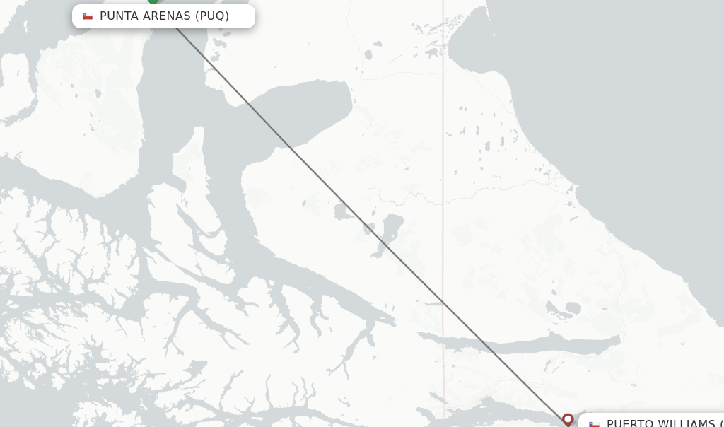 Flights from Punta Arenas to Puerto Williams route map