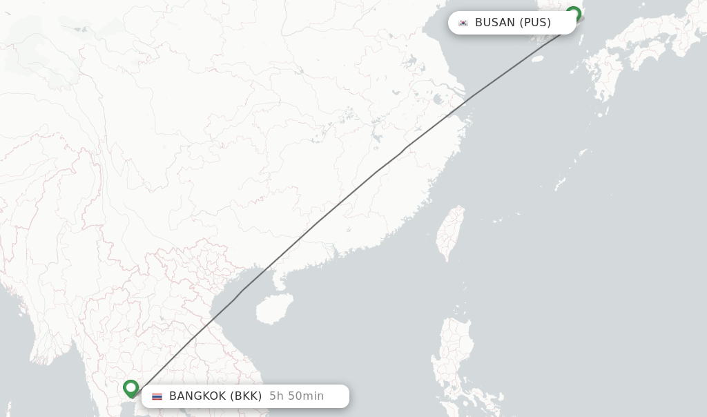 Flights from Busan to Bangkok route map