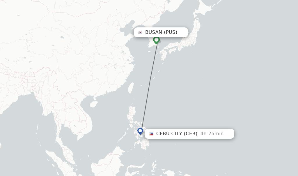 Flights from Busan to Cebu City route map