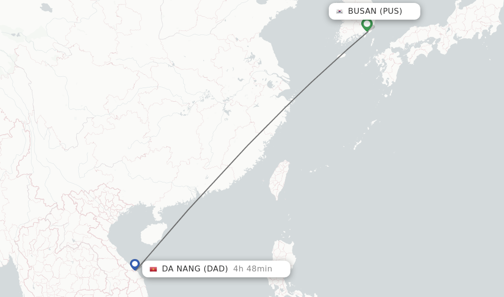 Flights from Busan to Da Nang route map