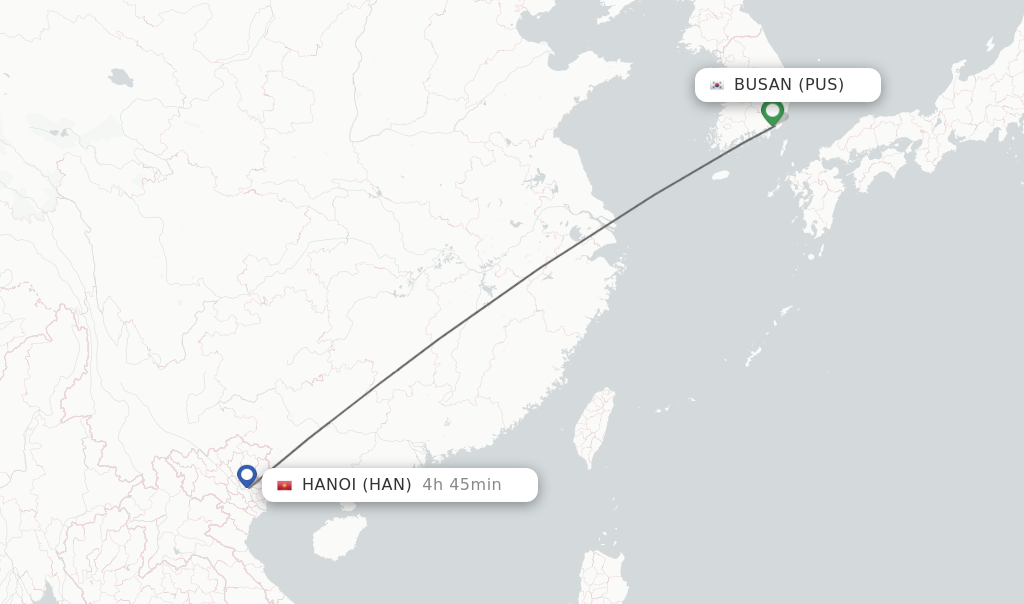 Flights from Busan to Hanoi route map