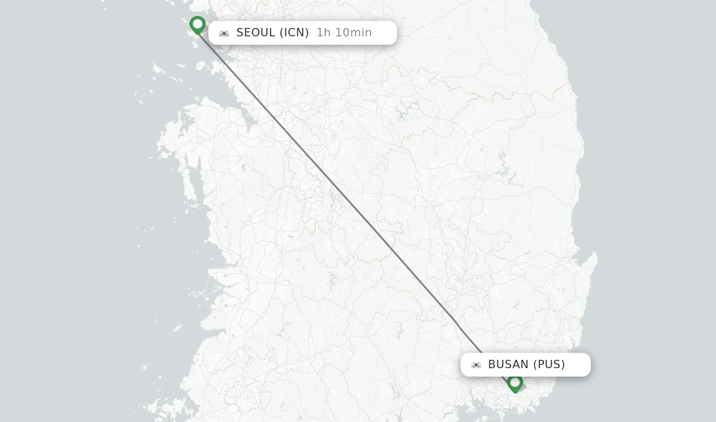 Flights from Busan to Seoul route map