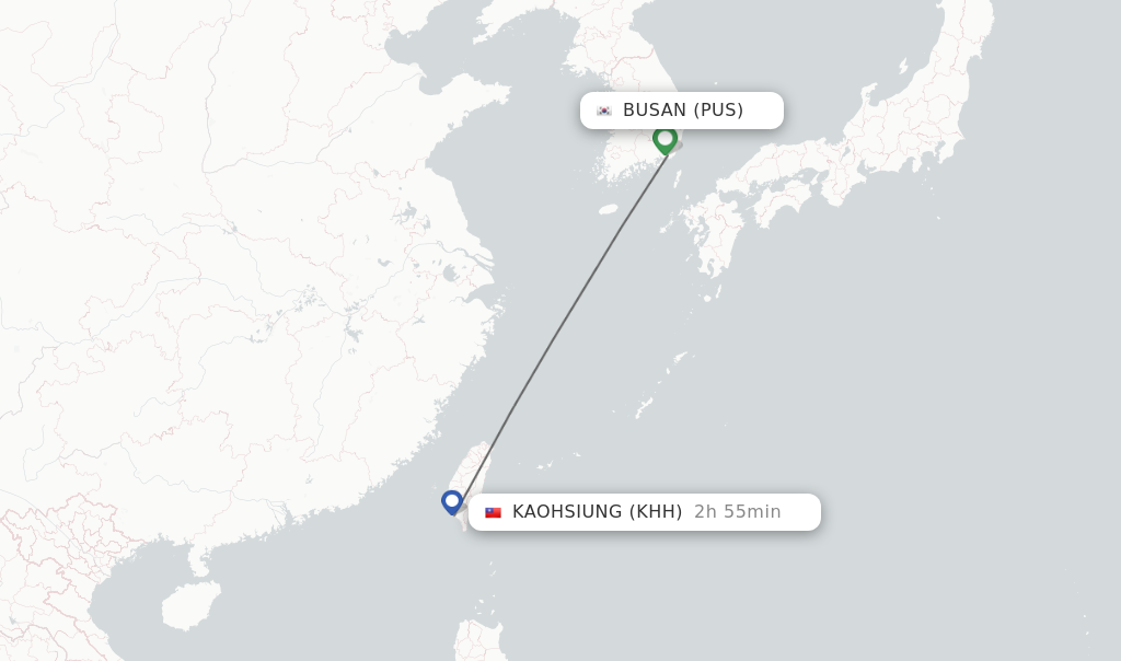 Flights from Busan to Kaohsiung route map