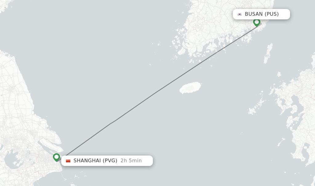 Flights from Busan to Shanghai route map