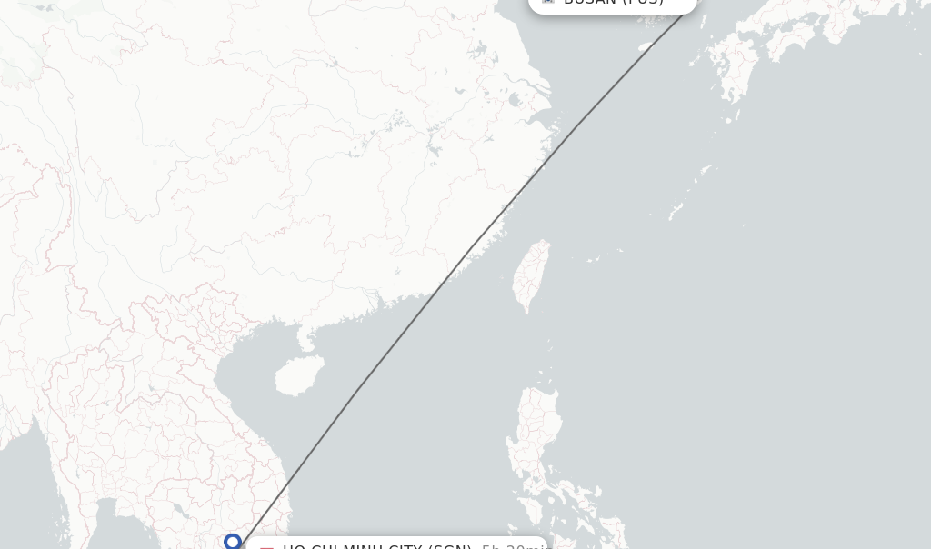 Flights from Busan to Ho Chi Minh City route map
