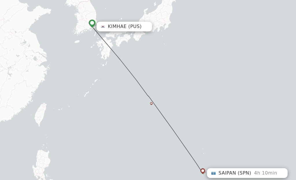 Flights from Busan to Saipan route map