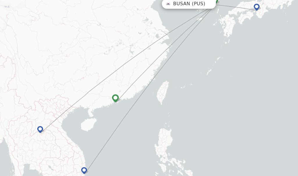Route map with flights from Busan with T´Way Air