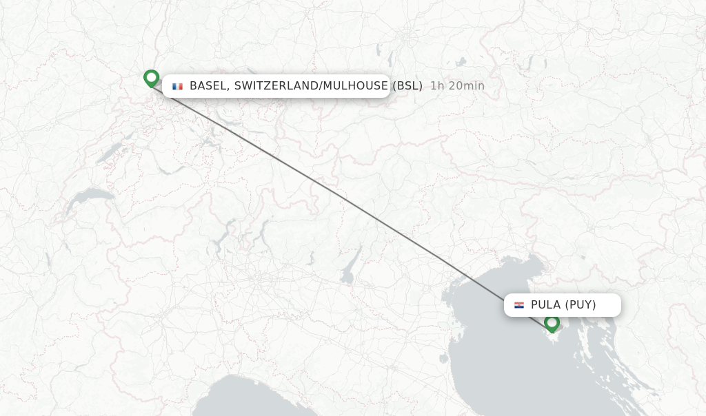 Flights from Pula to Basel, Switzerland/Mulhouse route map