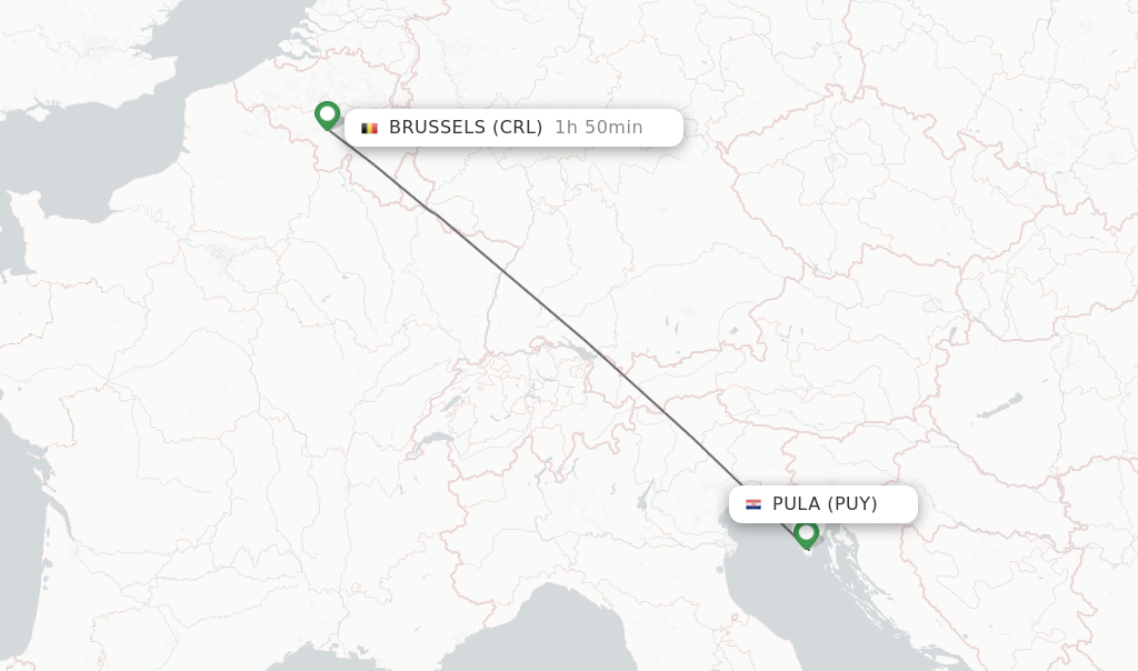Flights from Pula to Brussels route map