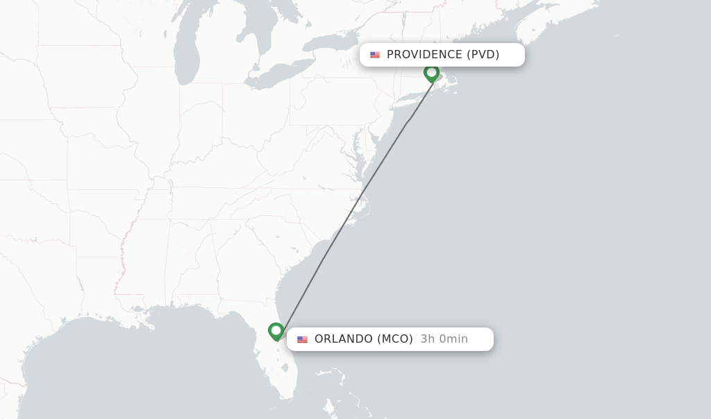 Flights from Providence to Orlando route map