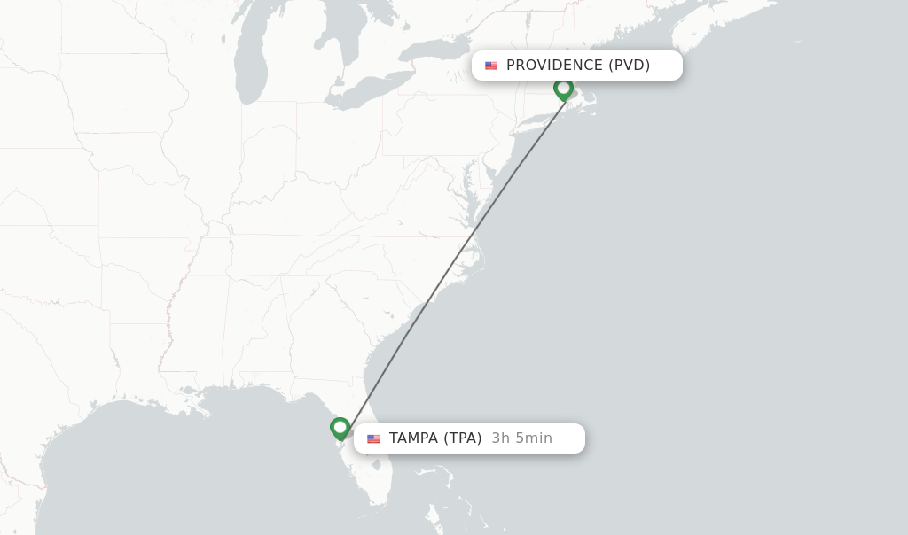 Flights from Providence to Tampa route map