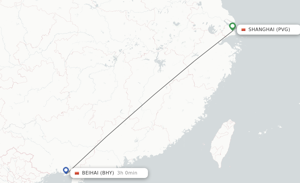 Flights from Shanghai to Beihai route map