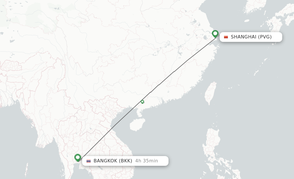 Flights from Shanghai to Bangkok route map