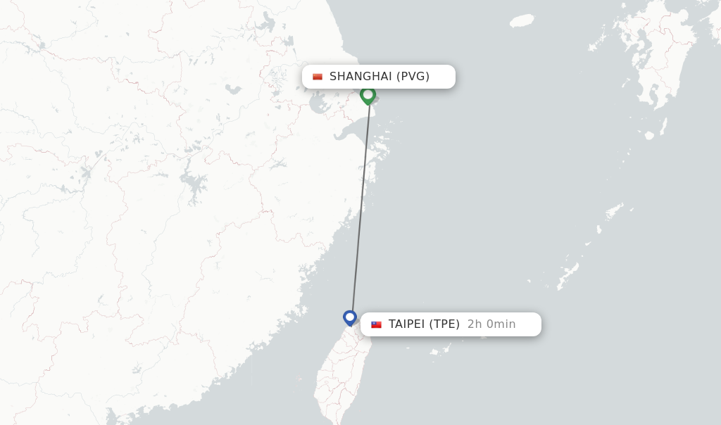 Flights from Shanghai to Taipei route map