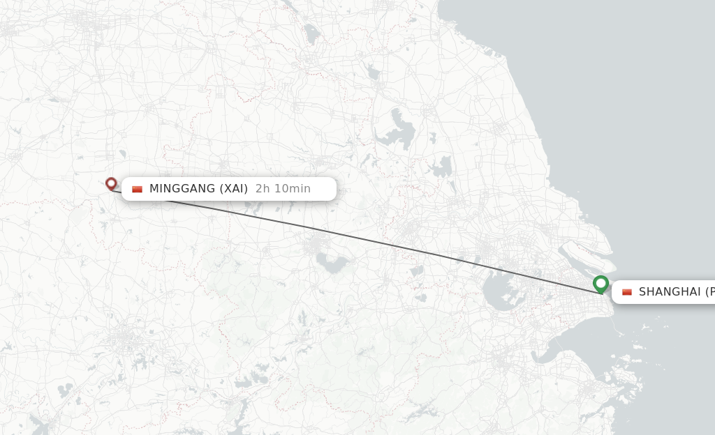 Flights from Shanghai to Xinyang route map