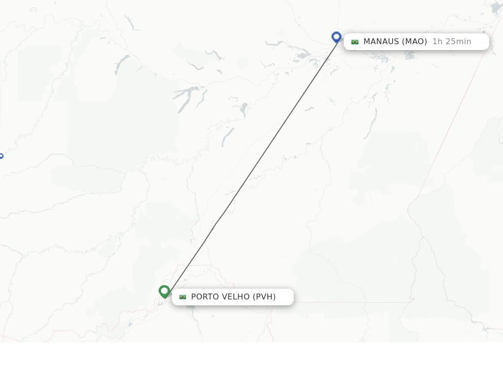 Flights from Porto Velho to Manaus route map