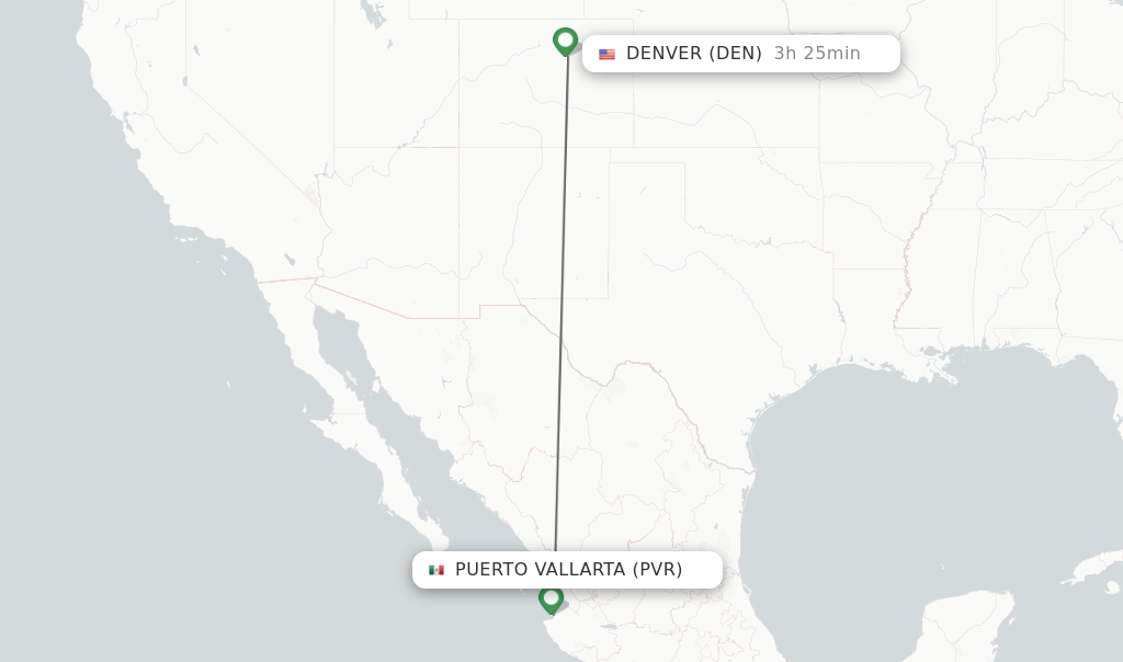 Flights from Puerto Vallarta to Denver route map