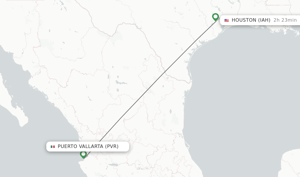 Flights from Puerto Vallarta to Houston route map