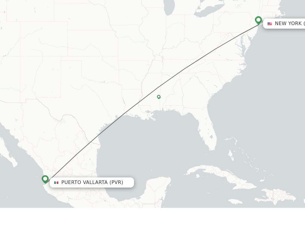 Flights from Puerto Vallarta to New York route map