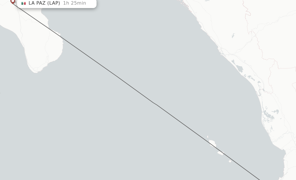 Flights from Puerto Vallarta to La Paz route map