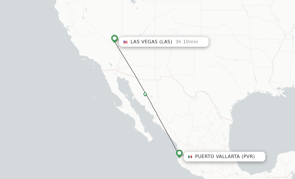 Flights from Puerto Vallarta to Las Vegas route map