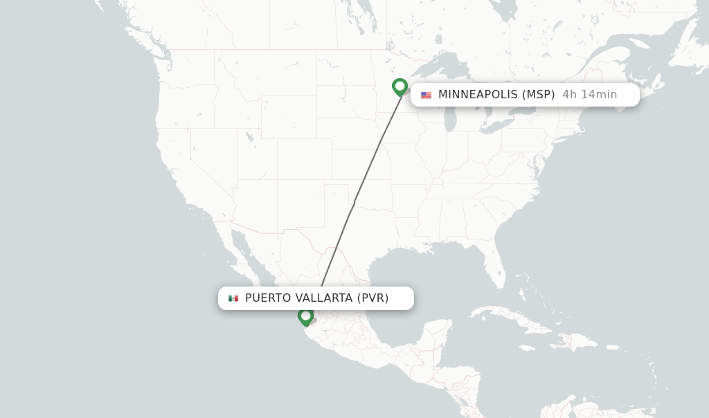 Flights from Puerto Vallarta to Minneapolis route map