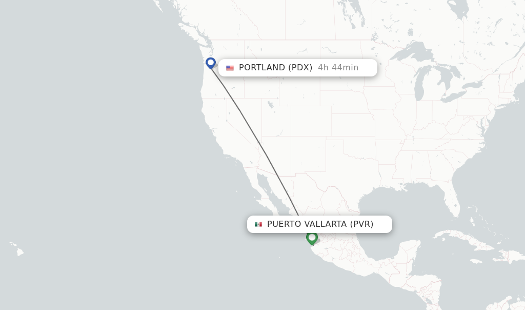 Flights from Puerto Vallarta to Portland route map