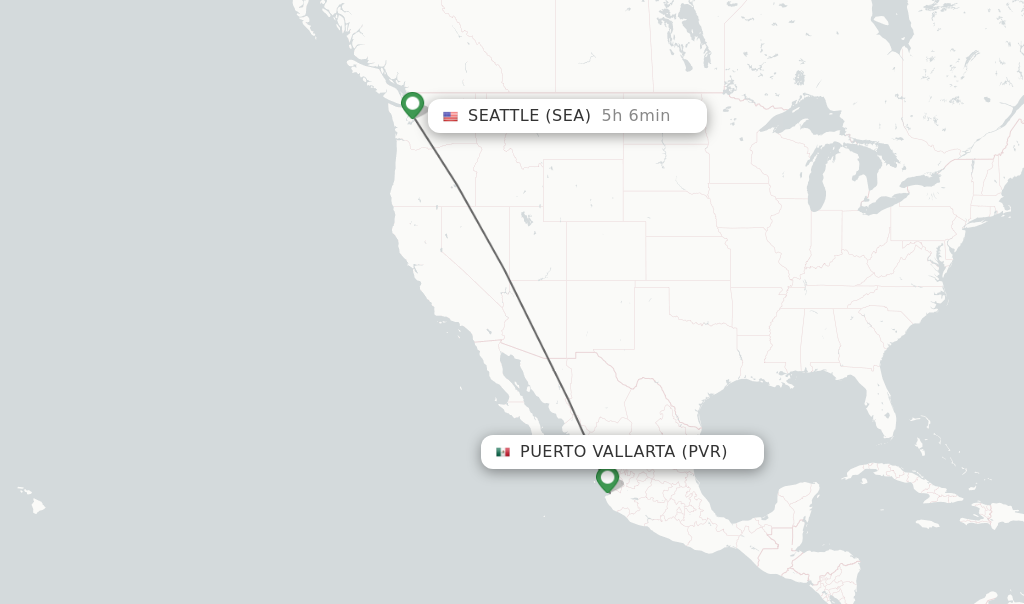 Flights from Puerto Vallarta to Seattle route map