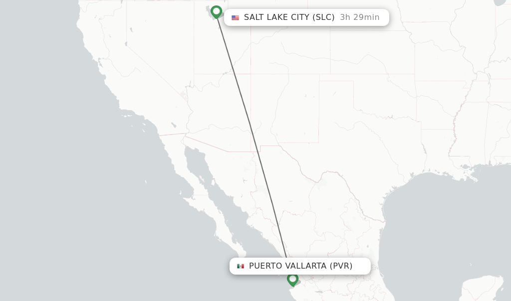 Flights from Puerto Vallarta to Salt Lake City route map