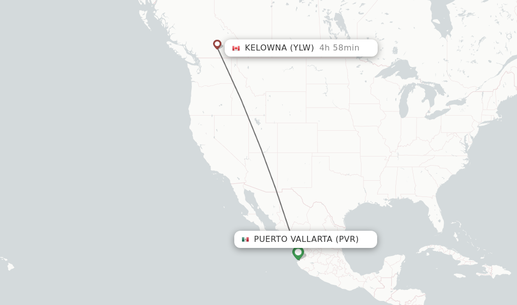 Flights from Puerto Vallarta to Kelowna route map