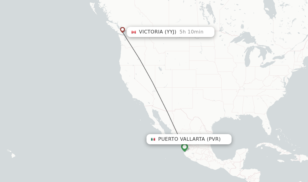 Flights from Puerto Vallarta to Victoria route map