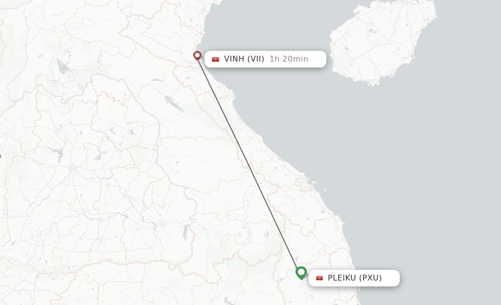 Flights from Pleiku to Vinh City route map