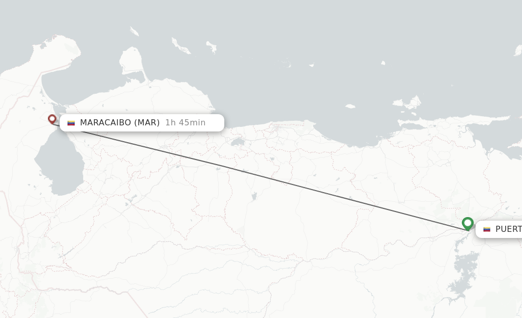 Flights from Puerto Ordaz to Maracaibo route map