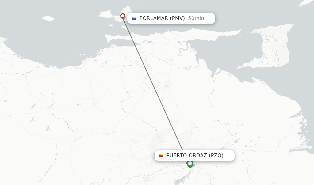 Flights from Puerto Ordaz to Porlamar route map