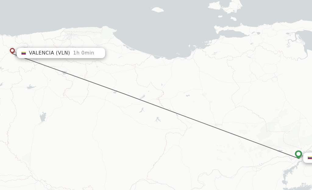 Flights from Puerto Ordaz to Valencia route map