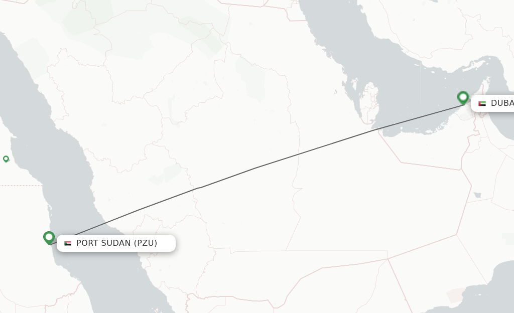 Flights from Port Sudan to Dubai route map