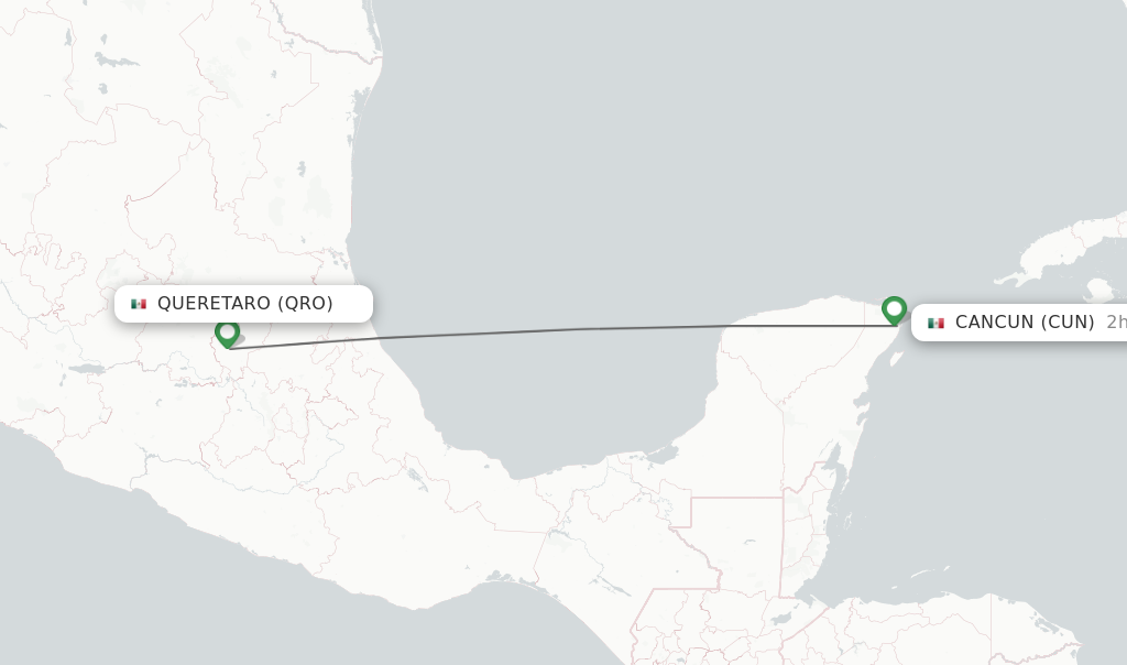 Flights from Queretaro to Cancun route map