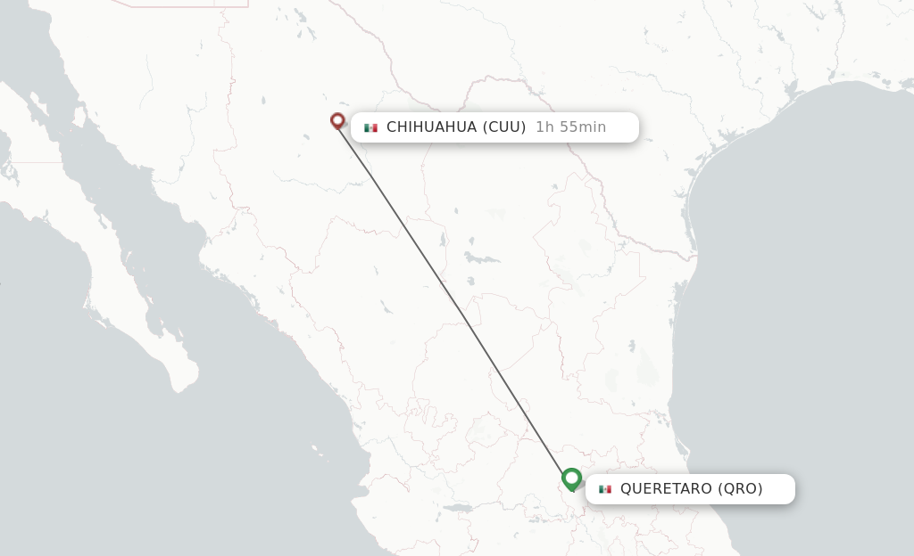 Flights from Queretaro to Chihuahua route map