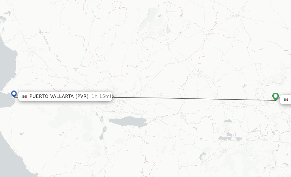 Flights from Queretaro to Puerto Vallarta route map