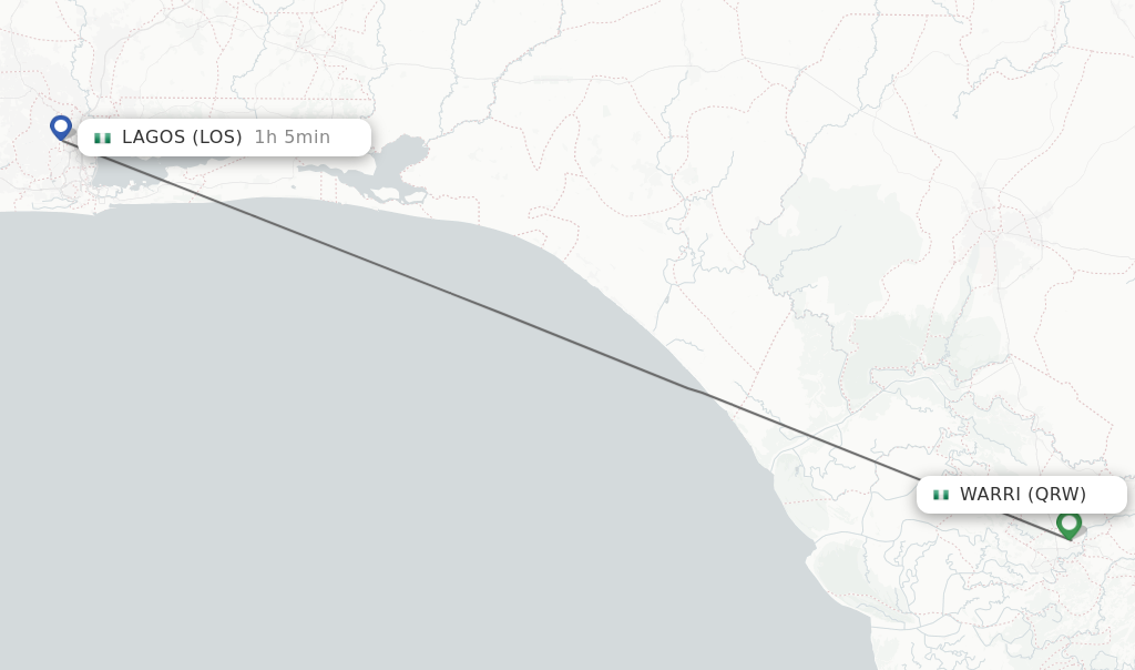 Flights from Warri to Lagos route map