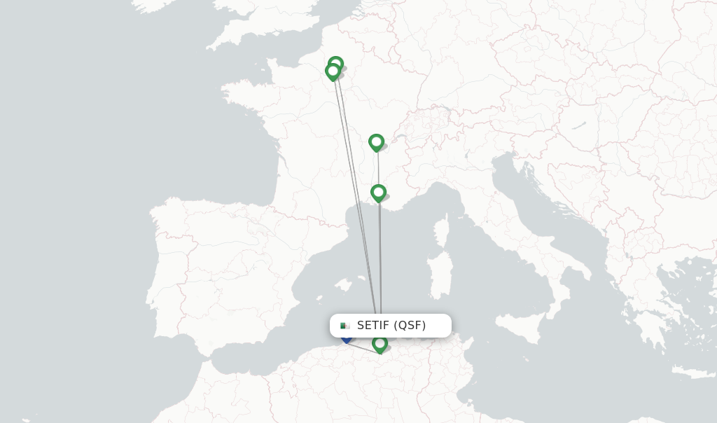 Route map with flights from Setif with Air Algerie