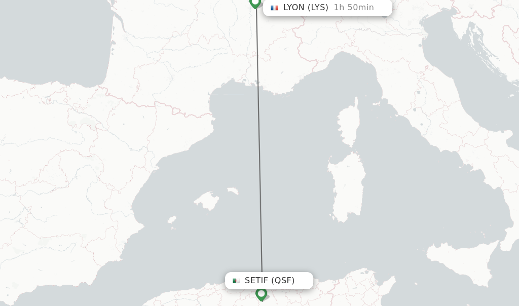 Flights from Setif to Lyon route map