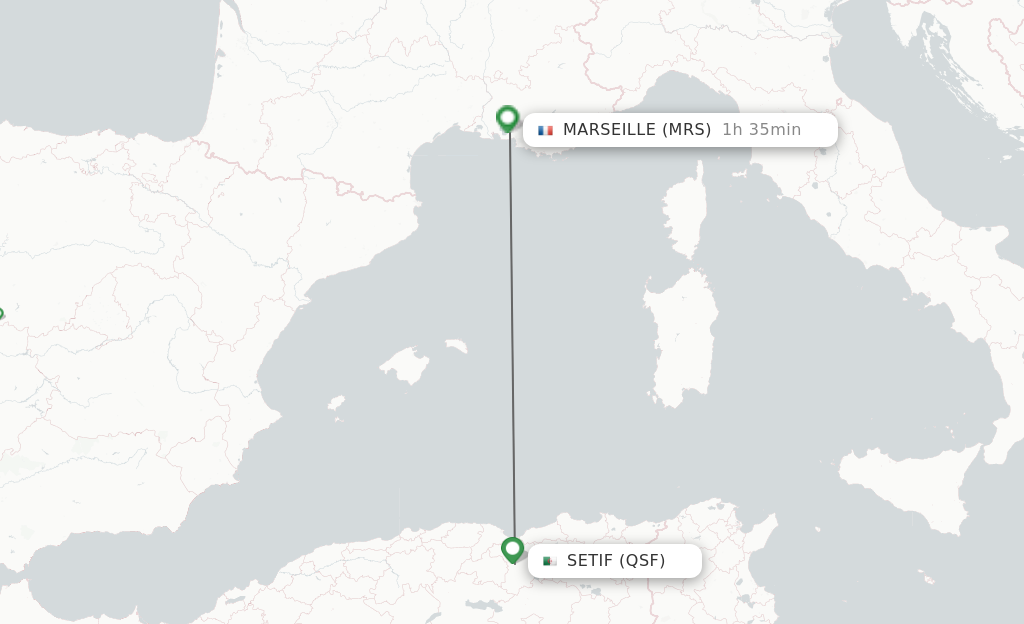 Flights from Setif to Marseille route map