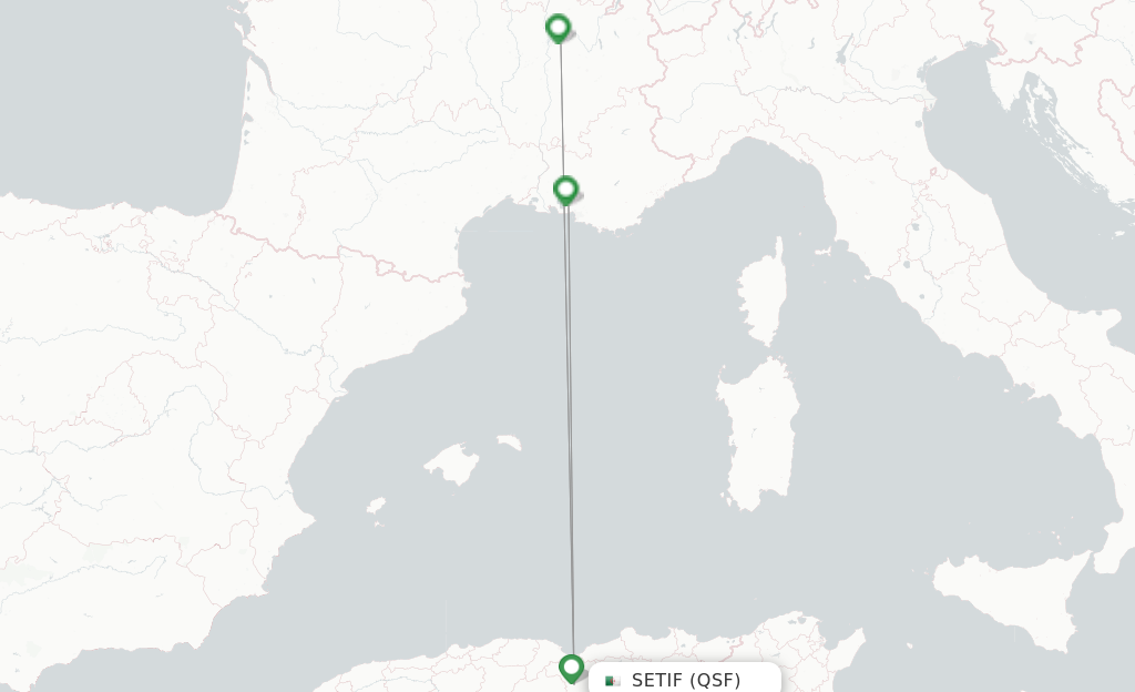 Route map with flights from Setif with Volotea