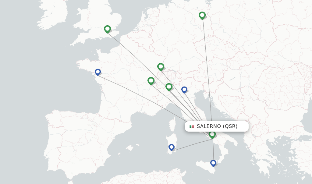 Flights from Salerno to Katowice route map