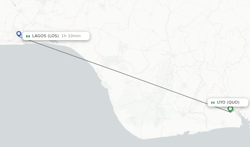 Flights from Uyo to Lagos route map