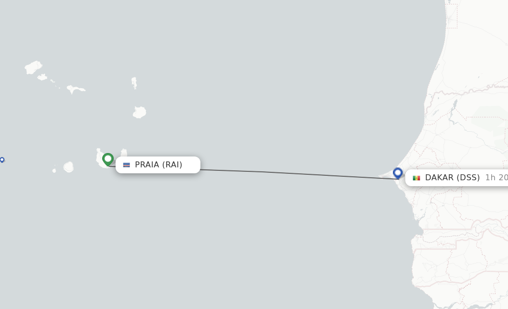 Flights from Praia to Dakar route map
