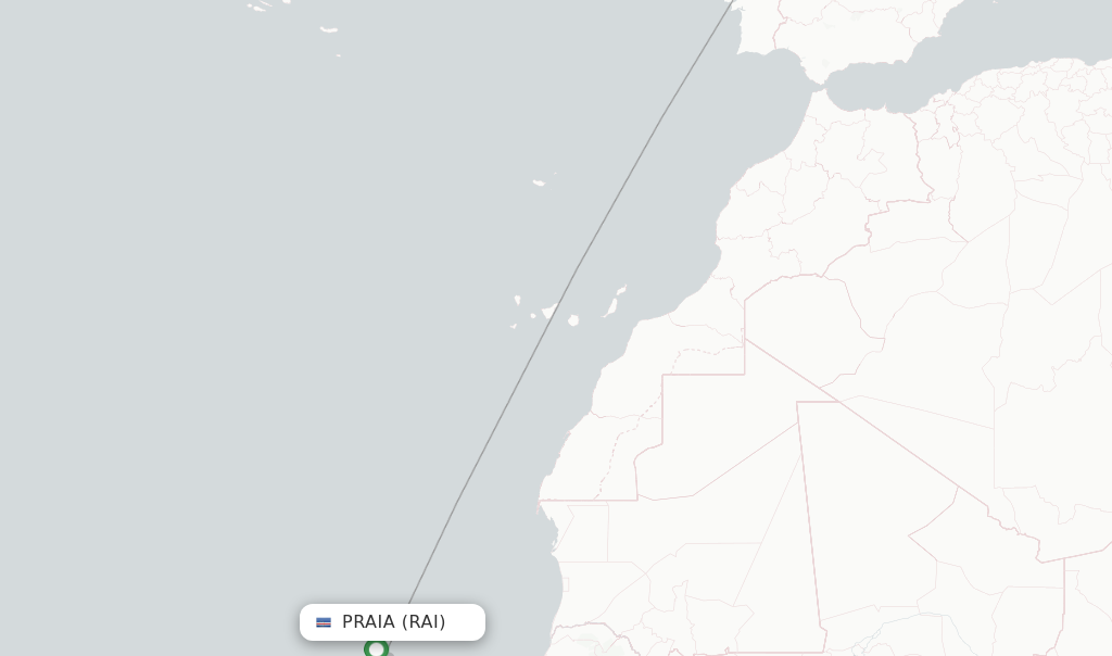 Route map with flights from Praia with TAP